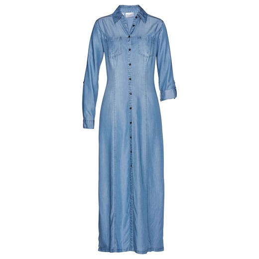 Niebieska sukienka Bonprix z długim rękawem szmizjerka maxi 