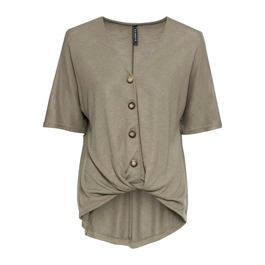 Bluzka shirtowa z ozdobnym drapowaniem i plisą guzikową | bonprix