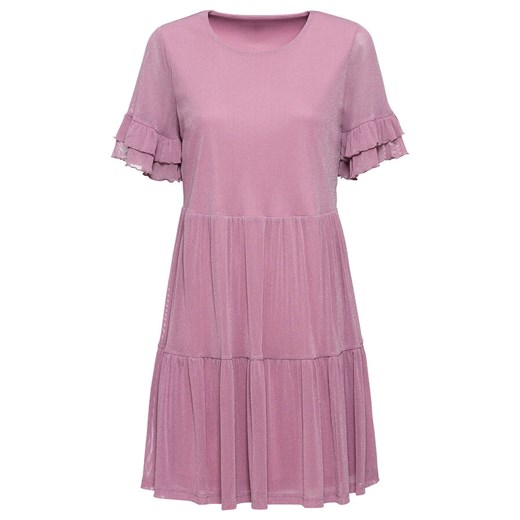 Bonprix sukienka mini różowa z okrągłym dekoltem 