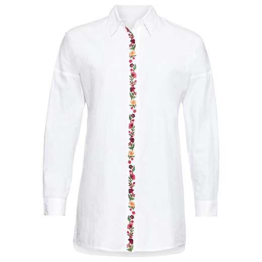 Długa bluzka z haftowaną plisą guzikową | bonprix