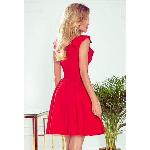 Czerwona sukienka Numoco z dekoltem w serek bez wzorów mini 
