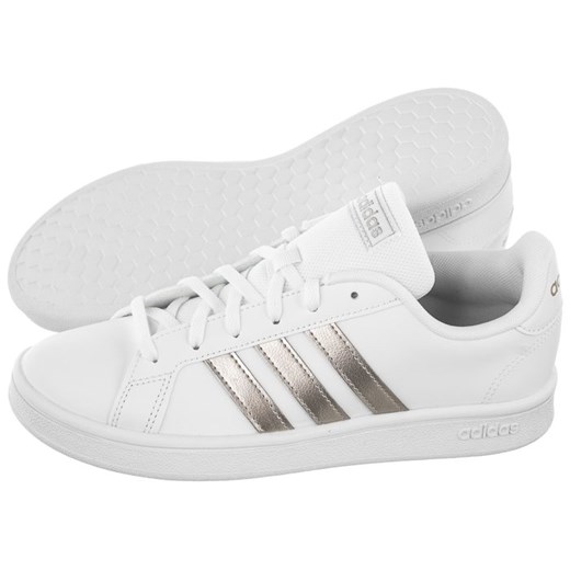 Buty sportowe damskie Adidas białe ze skóry ekologicznej płaskie sznurowane 