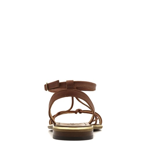 Brązowe skórzane sandały z cienkimi paseczkami zapinane wokół kostki 67F  Neścior 37 okazyjna cena NESCIOR 