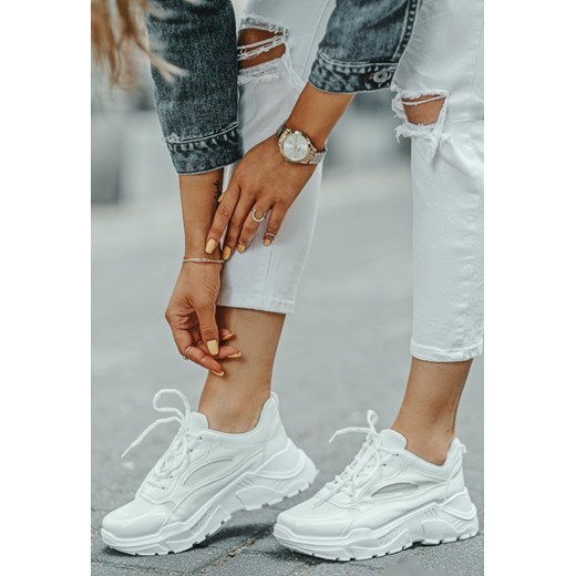 Buty sportowe damskie sneakersy młodzieżowe ze skóry ekologicznej na platformie 