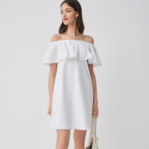 Sukienka biała Mohito bawełniana bez wzorów 