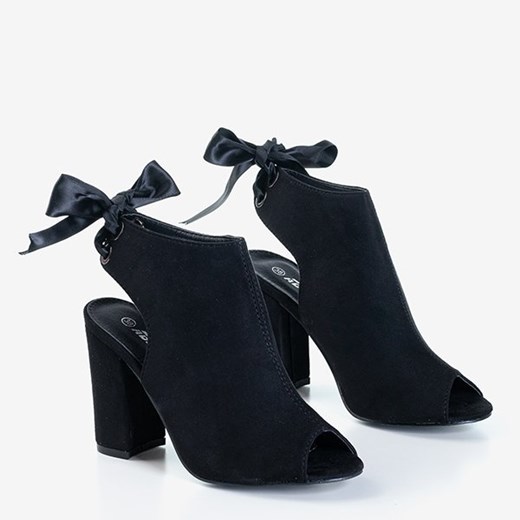 Royalfashion.pl sandały damskie czarne eleganckie na wysokim obcasie 