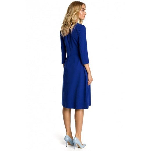 Sukienka niebieska Moe bez wzorów z okrągłym dekoltem elegancka na spotkanie biznesowe 