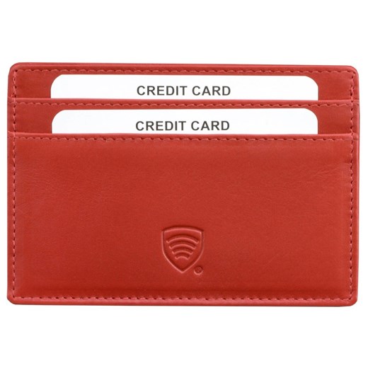 Skórzane etui ochronne na karty kredytowe oraz zbliżeniowe z okienkiem (Czerwony)