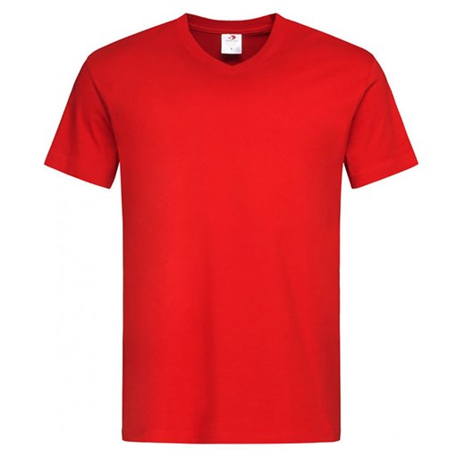 Czerwony Bawełniany T-Shirt w Serek, Męski Bez Nadruku -STEDMAN- Koszulka, Krótki Rękaw, V-neck TSJNPLST2300scarletred ze sklepu JegoSzafa.pl w kategorii T-shirty męskie - zdjęcie 89271818