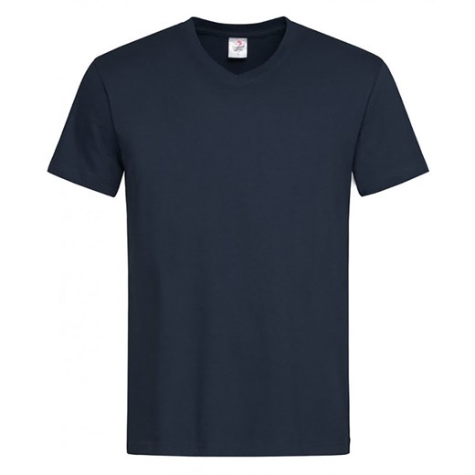 Granatowy Bawełniany T-Shirt w Serek, Męski Bez Nadruku -STEDMAN- Koszulka, Krótki Rękaw, V-neck TSJNPLST2300navyblue ze sklepu JegoSzafa.pl w kategorii T-shirty męskie - zdjęcie 89271826