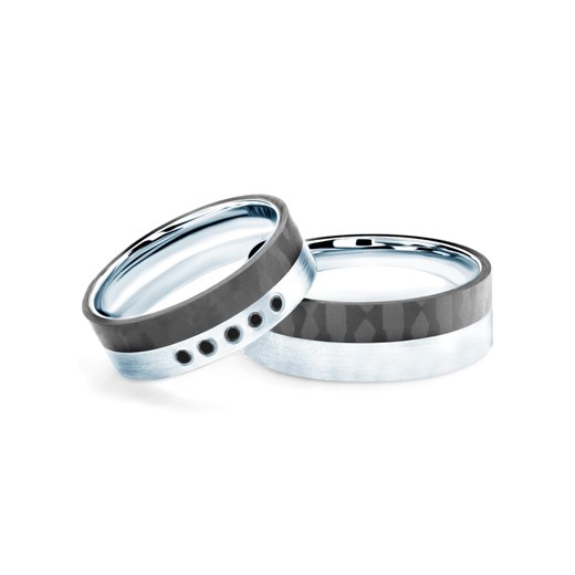 Obrączki ślubne: carbon, srebro, płaskie, 6 mm i 7 mm  Savicki  promocja  
