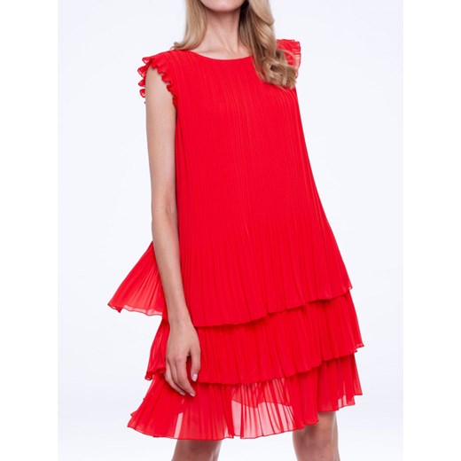 Czerwona plisowana sukienka midi z falbanami L'AF SUSAN  L’AF 46 Eye For Fashion