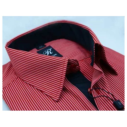 Koszula w prążki 46 170/176 dł. klasyczna krzysztof czerwony bawełniane