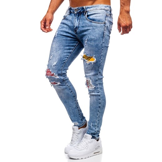 Granatowe jeansowe spodnie męskie skinny fit Denley KX571  Denley L wyprzedaż  