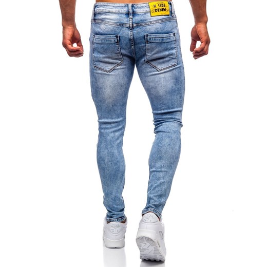 Granatowe jeansowe spodnie męskie skinny fit Denley KX571 Denley  L okazyjna cena  