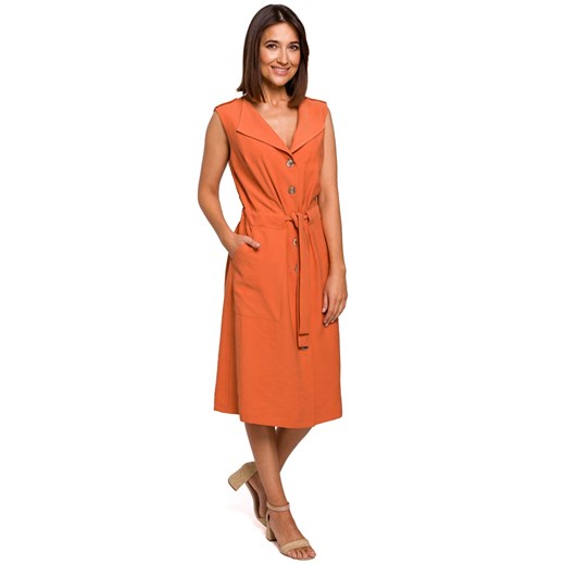 S208 Sukienka szmizjerka bez rękawów - pomarańczowa  Style XL (42) Świat Bielizny