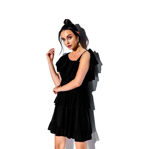 Sukienka na jedno ramię z falbanką kolor L336 czarny  Lemoniade M (38) Świat Bielizny