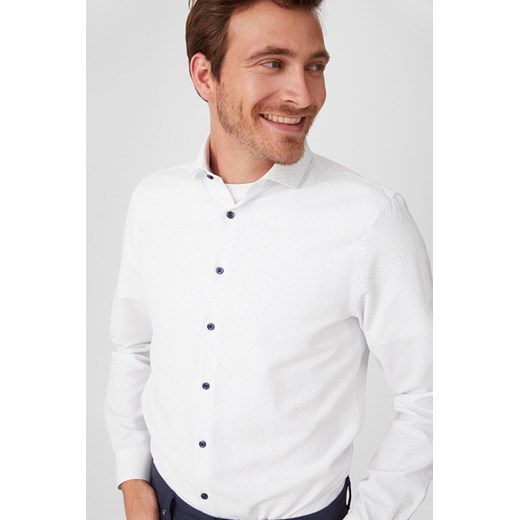 C&A Koszula biznesowa-Slim Fit-kołnierzyk włoski-w kropki, Biały, Rozmiar: L