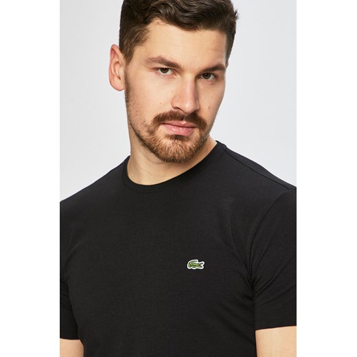 T-shirt męski Lacoste z elastanu czarny z krótkim rękawem 