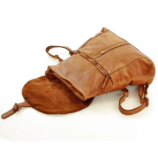 Marco Mazzini Plecak backpack skórzany handmade z klapką brąz camel Merg  One Size wyprzedaż merg.pl 