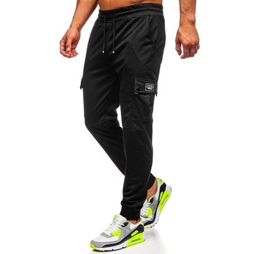 Czarne bojówki spodnie męskie dresowe Denley JX325  Denley L promocja  