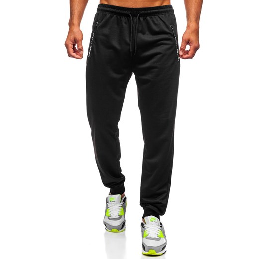 Czarne spodnie męskie dresowe Denley JX1010 Denley  2XL okazyjna cena  
