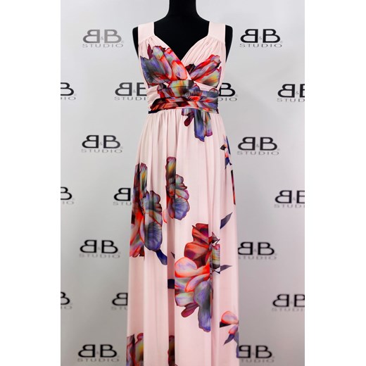Długa, różowa sukienka Brectell w kwiaty B&b Studio  38 