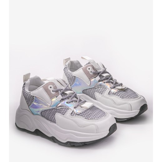 Białe sneakersy sportowe z szarymi wstawkami RAL-63 - Szary || Biały 39 gemre