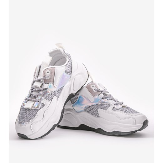 Białe sneakersy sportowe z szarymi wstawkami RAL-63 - Szary || Biały 37 gemre