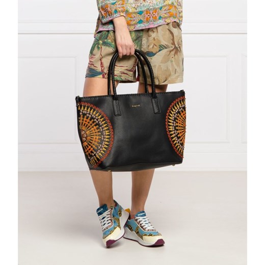 Shopper bag Desigual ze zdobieniami młodzieżowa z kolorowym paskiem 
