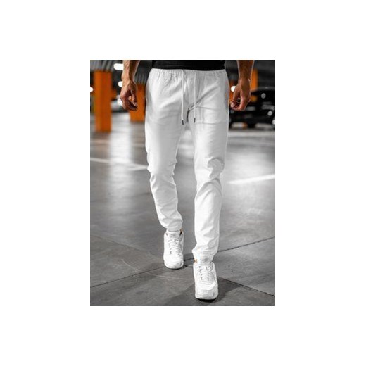 Białe spodnie męskie joggery Denley 1145 M promocja Denley