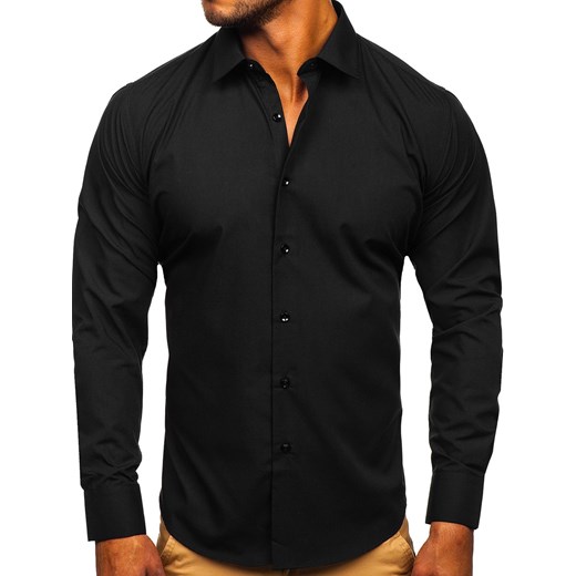 Czarna koszula męska elegancka z długim rękawem Denley SM14 S promocja Denley