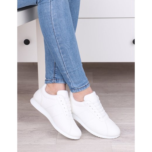 Lekkie białe sportowe buty damskie, wygodne klasyczne sznurowane - Obuwie L310 Damle 41 promocyjna cena lubimysport.pl