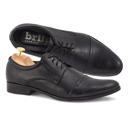 Skórzane buty garniturowe z nakładanym noskiem Adrien czarne Brilu 42 okazja brilu.pl