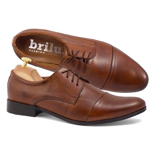 Skórzane buty garniturowe z nakładanym noskiem Adrien brązowe Brilu 43 brilu.pl promocyjna cena
