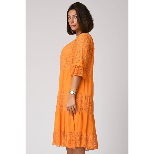 Sukienka pomarańczowy Plus Size Fashion bawełniana z okrągłym dekoltem mini 