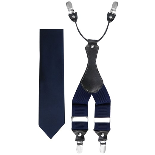Granatowy zestaw - szelki i krawat Z28 Modini Moda Męska  Modini