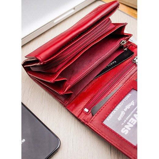 Portfel Damski Skórzany STEVENS Czerwony z Zabezpieczeniem RFID Stevens uniwersalny wyprzedaż ModnyPortfel