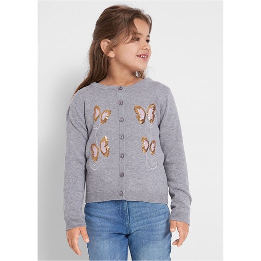 Sweter dziewczęcy rozpinany bawełniany z cekinami | bonprix Bonprix 92/98 bonprix
