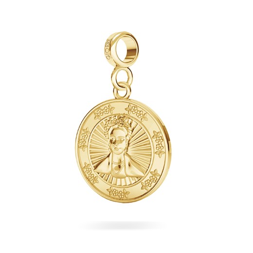 Frida Khalo srebrna moneta charms zawieszka beads 925 : Kolor pokrycia srebra - Pokrycie Żółtym 18K Złotem, Wariant - Beads Giorre GIORRE