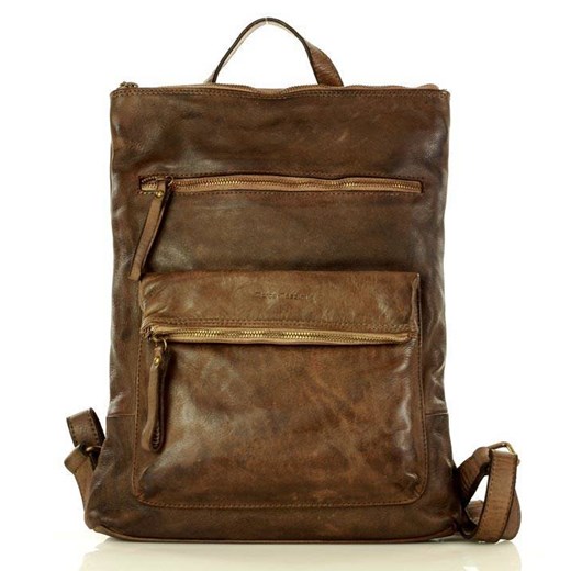 Marco Mazzini Plecak skórzany włoski backpack retro classic beż khaki Merg one size okazyjna cena merg.pl