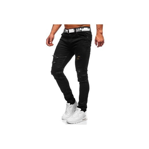 Czarne jeansowe spodnie męskie slim fit z paskiem Denley 60014WO S okazja Denley