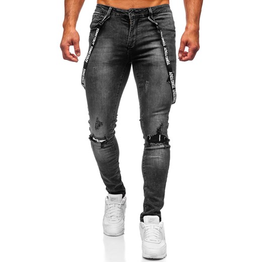 Czarne jeansowe spodnie męskie slim fit Denley 61008S0 L okazja Denley