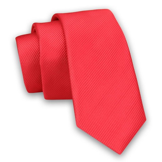 Krawat Męski w Delikatny Prążek ŚLEDŹ (wąski) - 5 cm - Angelo di Monti, Czerwony KRADM1124 ze sklepu JegoSzafa.pl w kategorii Krawaty - zdjęcie 91328418