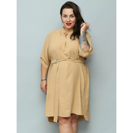 Sukienka swobodna z paskiem plus size ANIESA beżowa Plus Size karko.pl