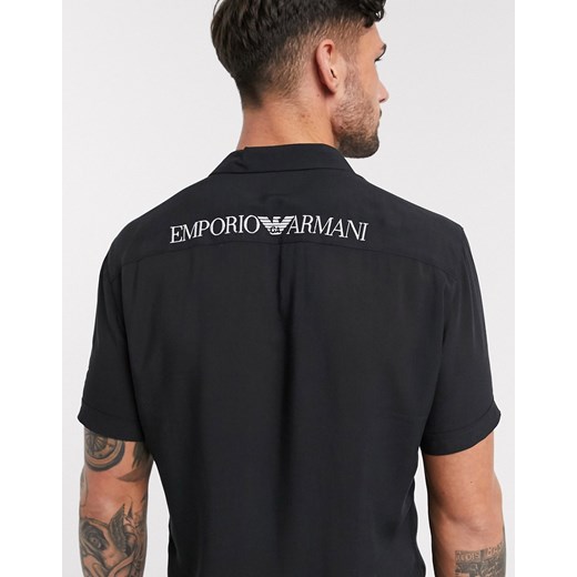 Emporio Armani - Czarna koszula z krótkim rękawem i logo na piersi i na plecach-Czarny Emporio Armani L Asos Poland