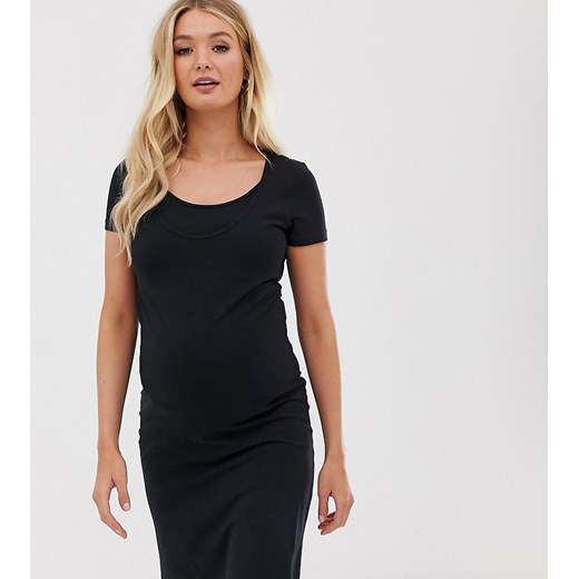 Mamalicious Maternity – Czarna sukienka bandażowa mini do karmienia z bawełny organicznej-Czarny S Asos Poland