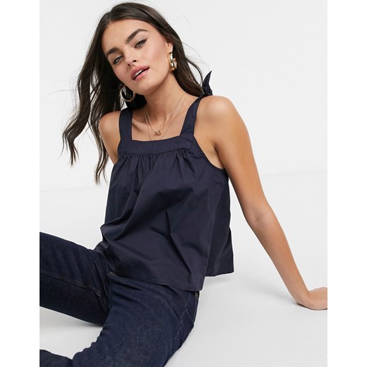 Mango – Granatowy top na ramiączkach z kokardką Mango S Asos Poland