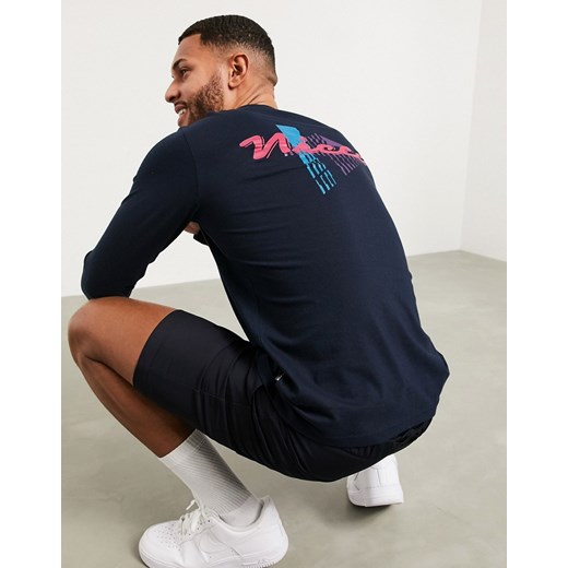 Nicce – Miami – Granatowy t-shirt z długim rękawem z nadrukiem na plecach XS Asos Poland