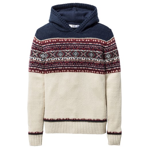 Sweter chłopięcy dzianinowy z kapturem | bonprix Bonprix 116/122 bonprix